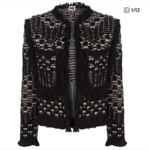 M Missoni Fringed Lurex Tweed Jacket Black Pink Metallic EU 38 / US XS